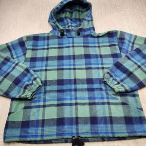 Johnson Woolen Mills Flannel Jacket Men Medium Green Mountain Heavy Cotton Plaid